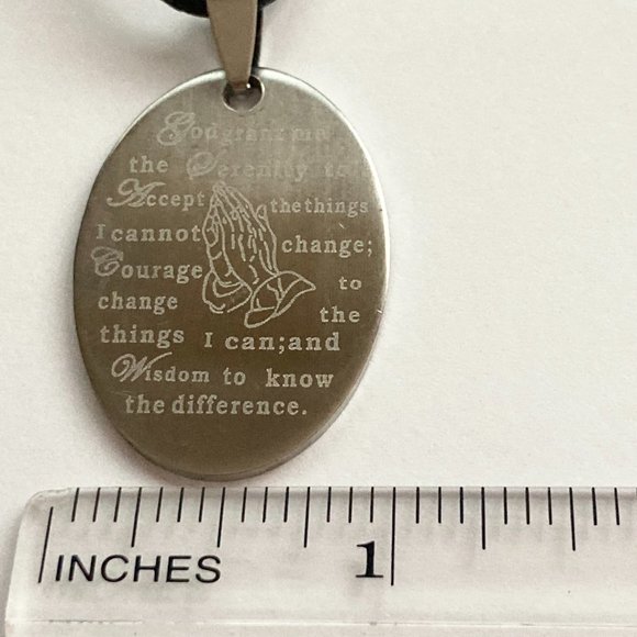 Serenity Prayer Necklace Stainless Steel Pendant Praying Hands Black Cord 18" - Picture 10 of 11